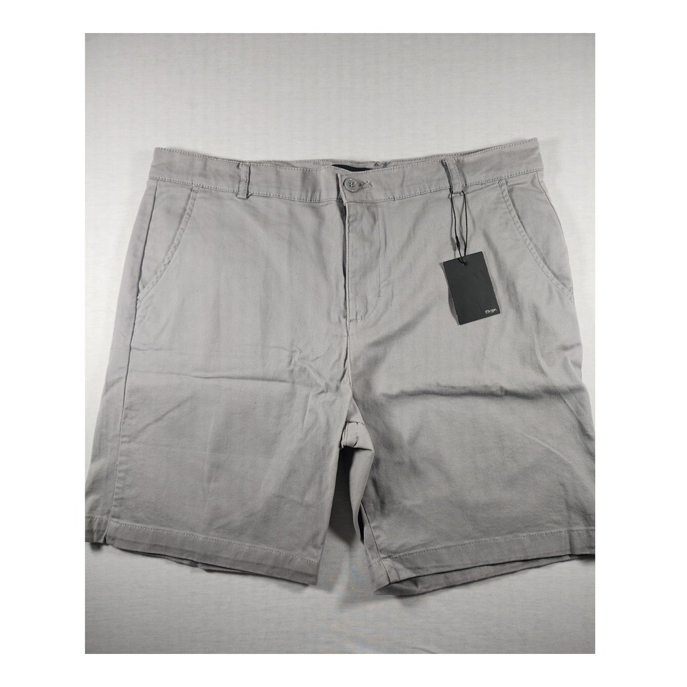 Brisk Chino Shorts Mens 36 Grey Solid Stretch Casual Summer Golf Church Everyday